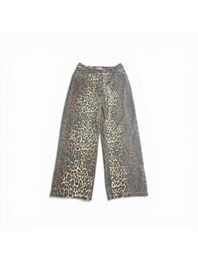 Edikted Womens M Y2K Retro Baggy Leopard Print Wide Leg Jeans Pants 29x29